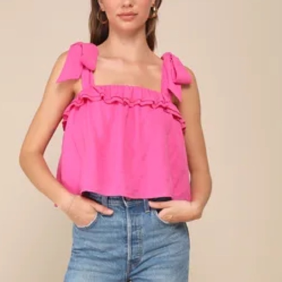 Lulus Tops - Lulu's Pink Perfect Babe Hot Pink Ruffled Tie-Strap Top